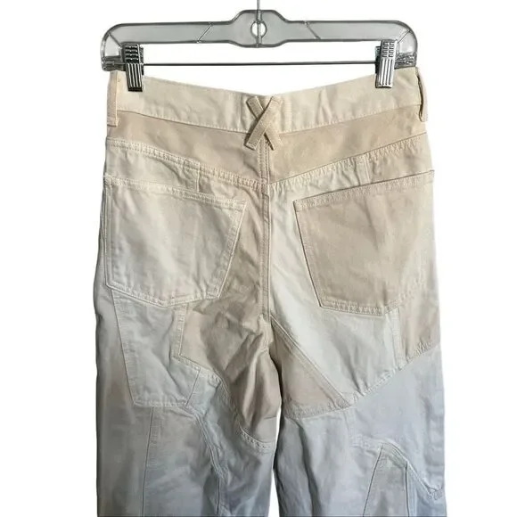 Zara Women's Size 4 Mid Rise Patchwork Off White Cream Baggy Ankle Length Pants - Picture 5 of 7